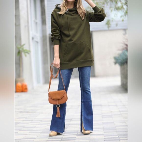 NEW! FABULOUS SUPER CHIC SIDE TIE HOODED LONGLINE SWEATSHIRT DRESS - Picture 2 of 8